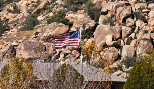 American Flag And Desert Mountain