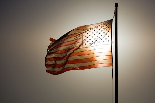 American Flag At Sunset