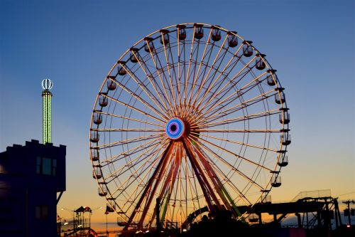 amusement park sunset lights