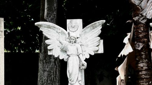 angel cemetery black and white