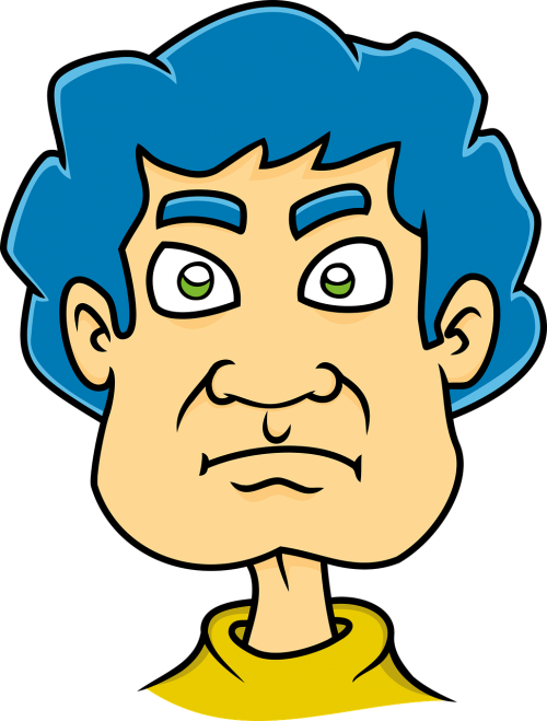 angry man blue hair caricature