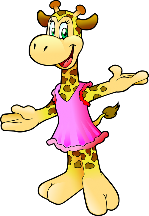 anthropomorphized animals dress giraffe