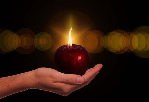 apple  hand  candle