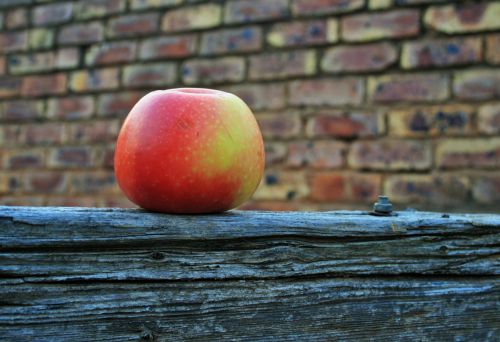 Apple With Brick Wall Background
