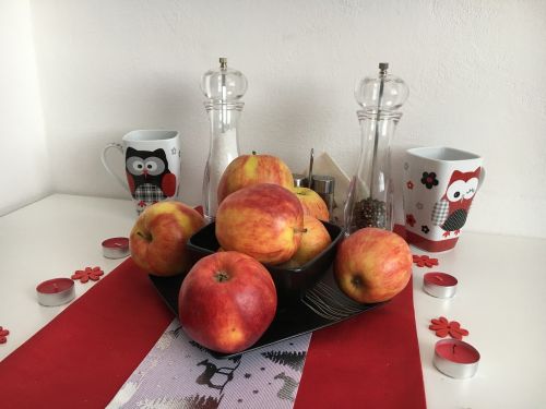 apples set table breakfast