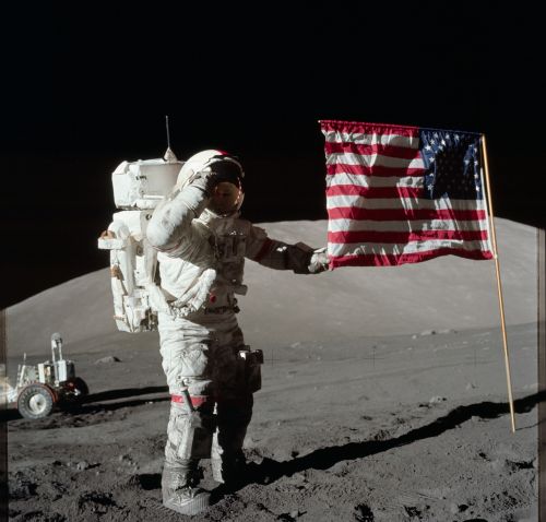 astronaut moon flag