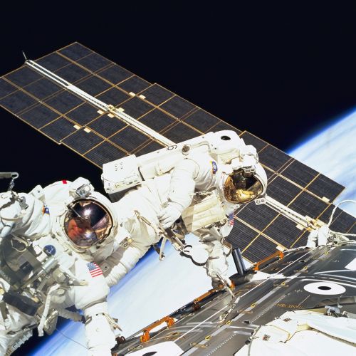 astronauts spacewalk space shuttle