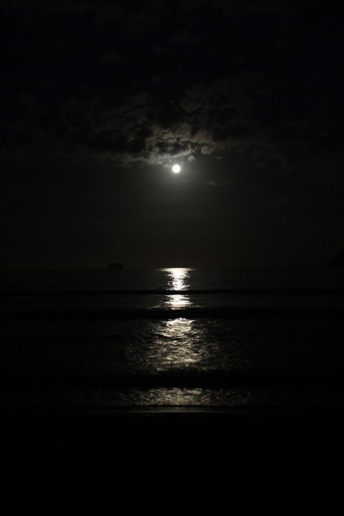 at night moon wave