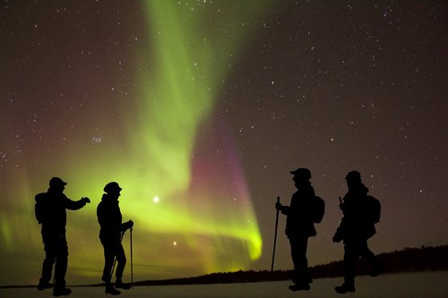 aurora borealis  night  hiking