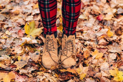autumn boots dry leaves