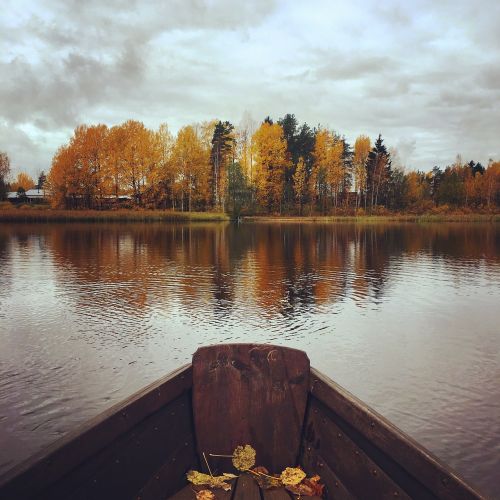 autumn lake boat
