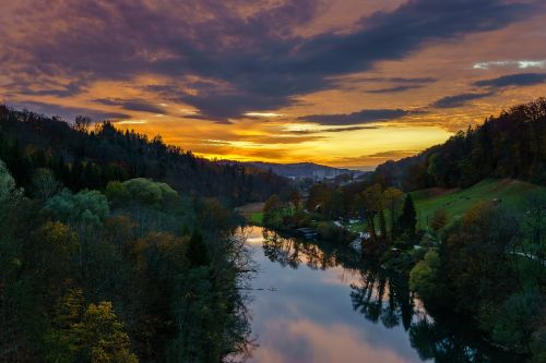 autumn river sunset