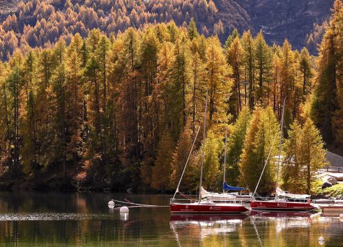autumn lake boats