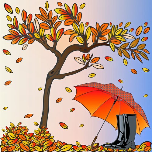 autumn tree  boots  umbrella