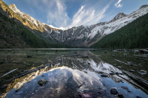 avalanche lake landscape reflection