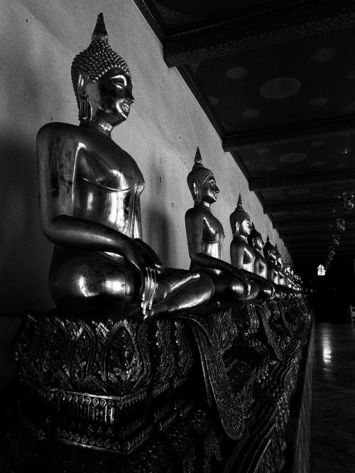 black and white buddha statue bangkok