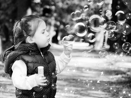 baby  girl  soap bubbles