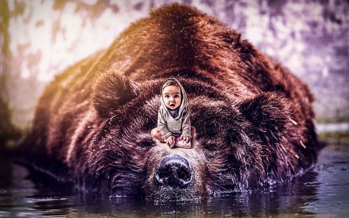 baby and the bear photoshop manipulation color grading