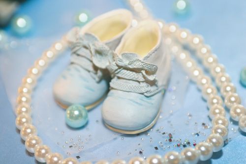baby shoes cyan light blue pearl of great price