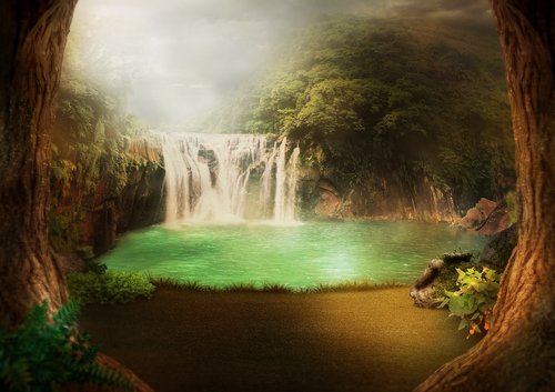 background image  waterfall  jungle