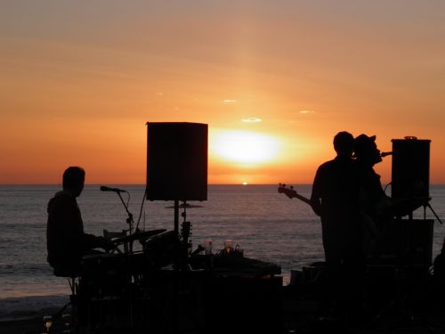 band outdoors sunset