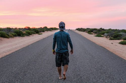 barefoot person road