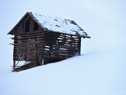 barn winter log cabin