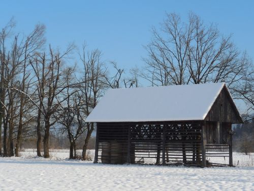 barn winter snow