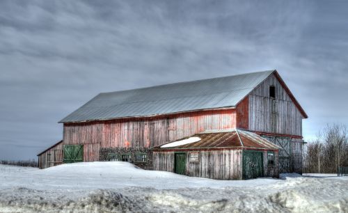 barn winter snow