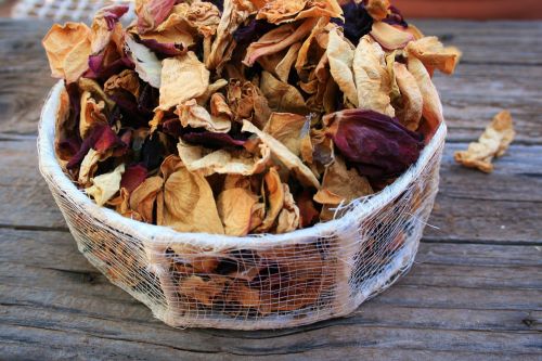 Basket With Dried Rose Petals