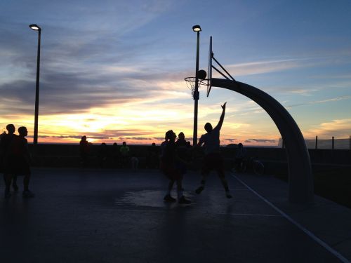 basketball sunset silhouette