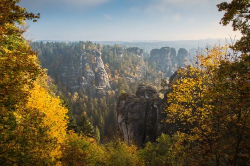 bastei elbe sandstone mountains sunrise