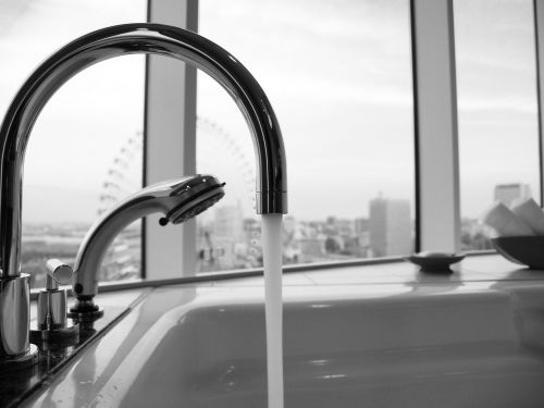 bath black and white faucet