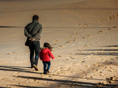 beach winter father