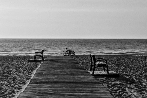 beach benches bicycle