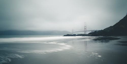 beach bridge fog
