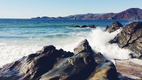 beach rocks waves