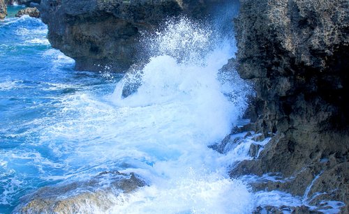 beach  the waves  rock