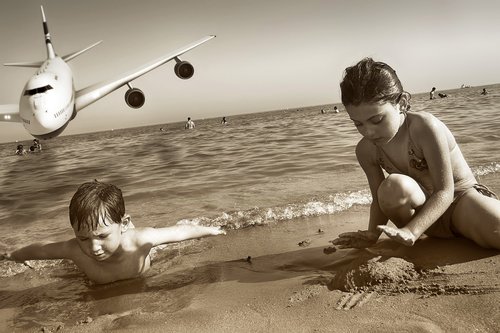 beach  children  aircraft