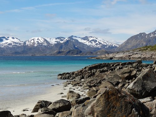 beach  mountains  water