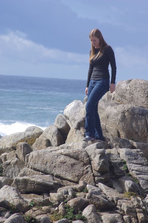 beach rocks girl