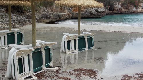 beach sun loungers flood