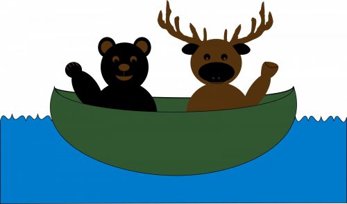 Bear &amp;amp; Deer In Canoe
