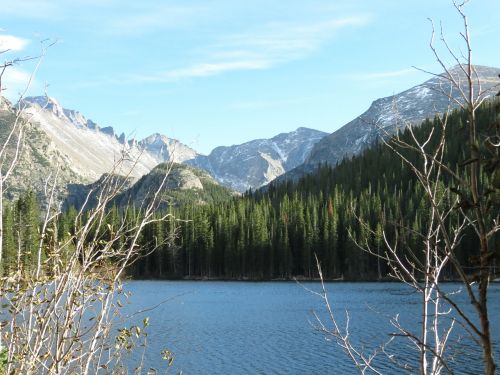bear lake snow capped mountain blue sky