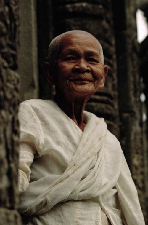 beautiful elderly woman buddhist nun smile