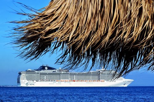 beautiful landscape cruise boat sailing away