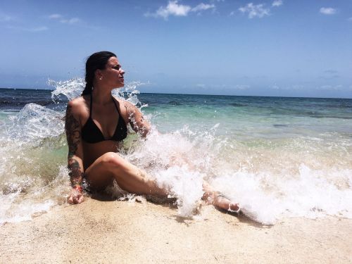 beautiful woman beach water