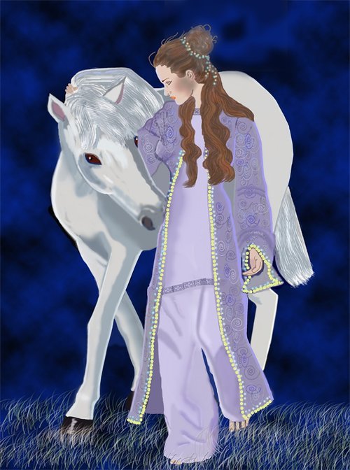 beautiful woman  white horse  walking