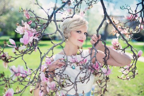 beautiful woman magnolias magnolia tree