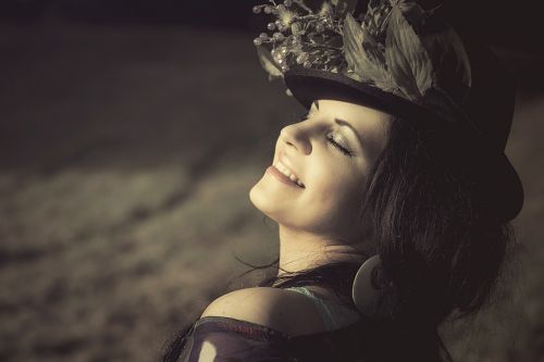 beauty woman flowered hat